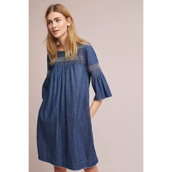 Anthropologie Current/Elliot Embroidered Denim Tunic Dress 1 Small - Picture 2 of 8